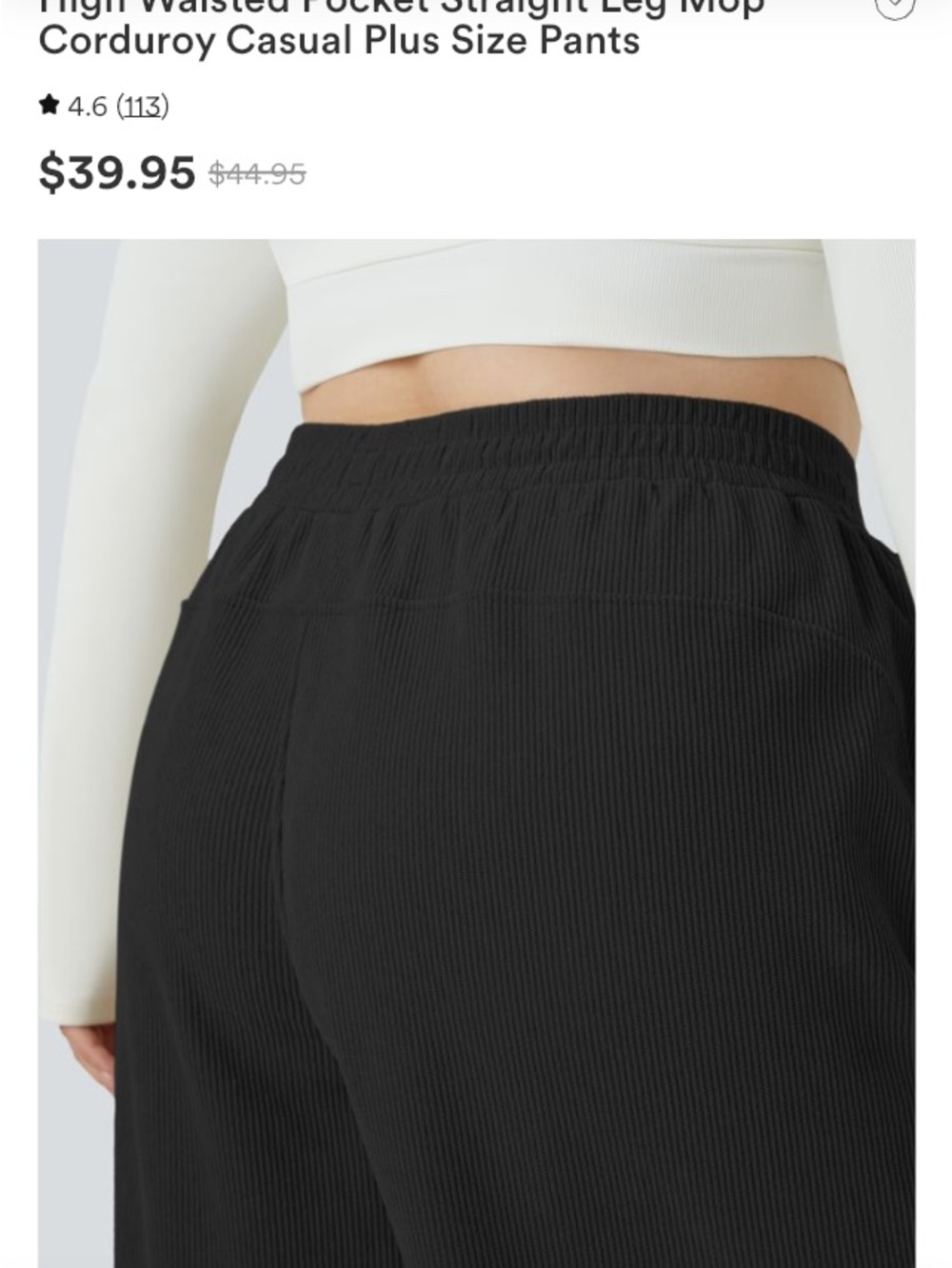 HALARA Wide Leg Corduroy Pants in Black - Picture 3 of 6
